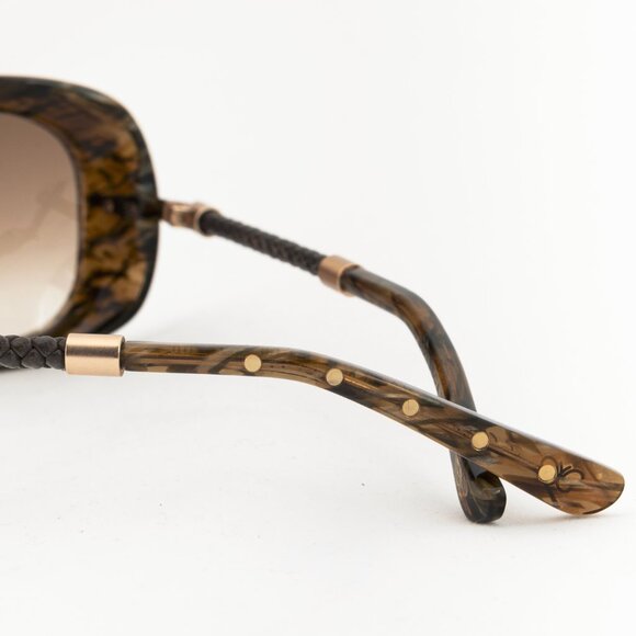 Bottega Veneta BV 92/S Green Crosshatch Braided-Leather Rectangular Sunglasses - Picture 7 of 9